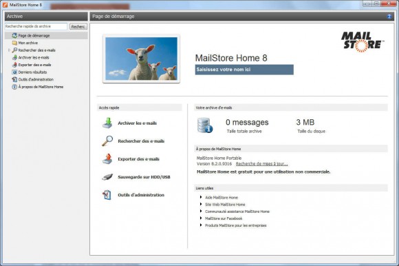 Accueil de Mail Store Home 8.2, avec l'interface en Français.