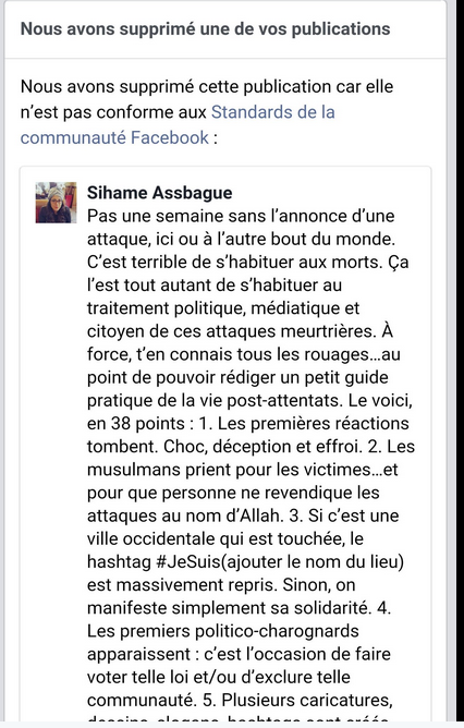 Sihame Assbague Censure Facebook