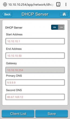 Réglages du serveur DHCP