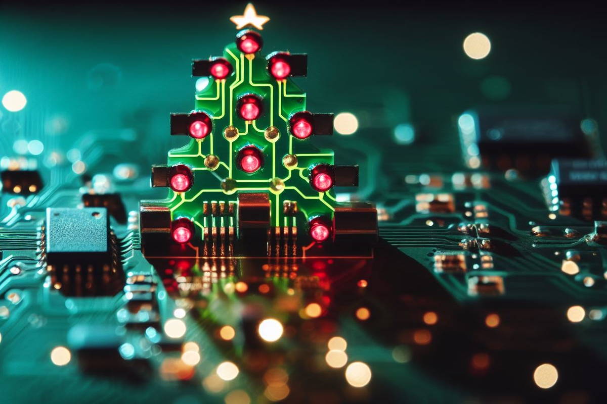 Circuit imprimé décorré pour Noël.