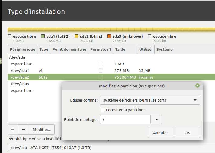 Установка linux mint на btrfs ssd