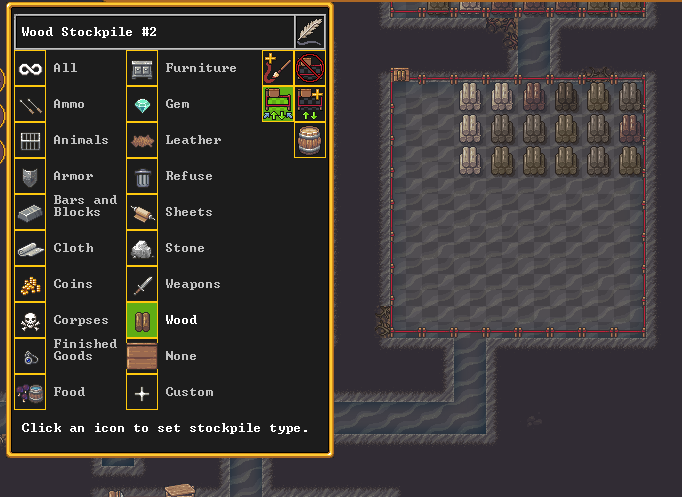 Écran de configuration simplifié de stockpile.