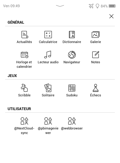  Le menu des applications sur le nouveau firmware. 