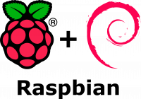 Logo de Raspbian, constitué du logo de Raspberry et du logo de Debian